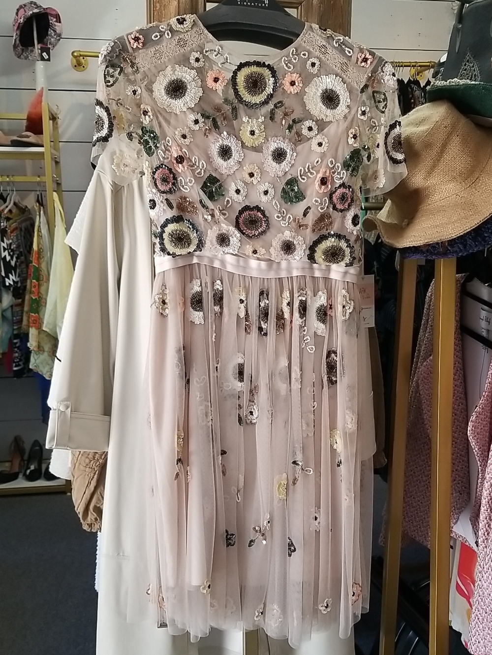 Needle & Thread Blush Floral Embroidered Tulle Midi Dress